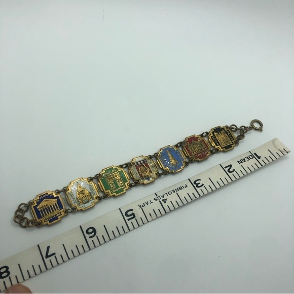 Vtg France Brass Enamel Panel Souvenir Tourist Bracelet 7.3” / .7” Width - Picture 5 of 5